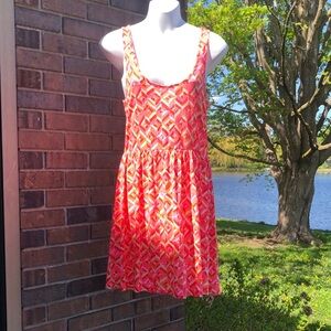 Roxy Geometric Print Sundress in Coral and Pink